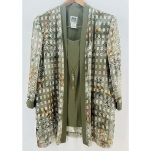 VTG Green 2 In 1 Blouse R&M Richards by Karen Kwong Necklace Size 18 R1027